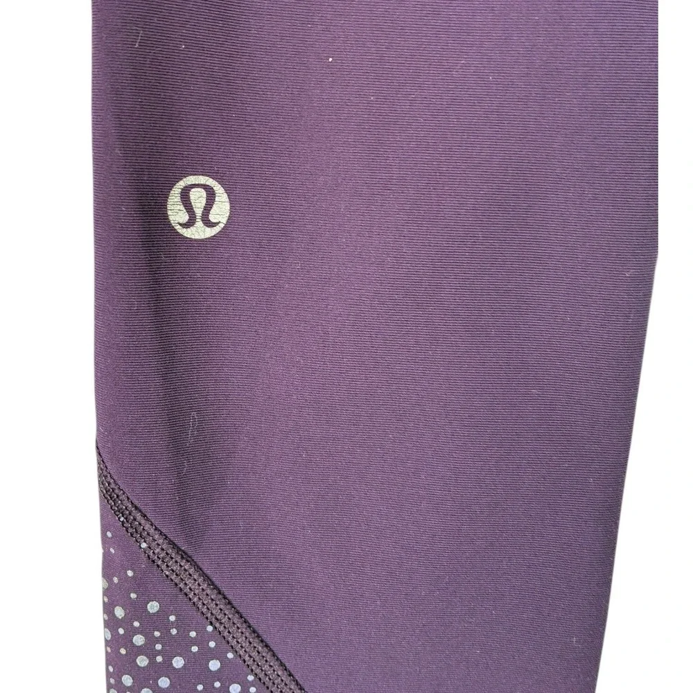Lululemon Purple Leggings‎ Size 6 Drawstring Waist Zip Pocket Lettuce Hem
